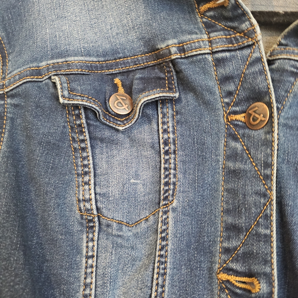 Love & Legend Distressed Dark Blue Denim Jean  Jacket SZ 14 - Picture 3 of 14